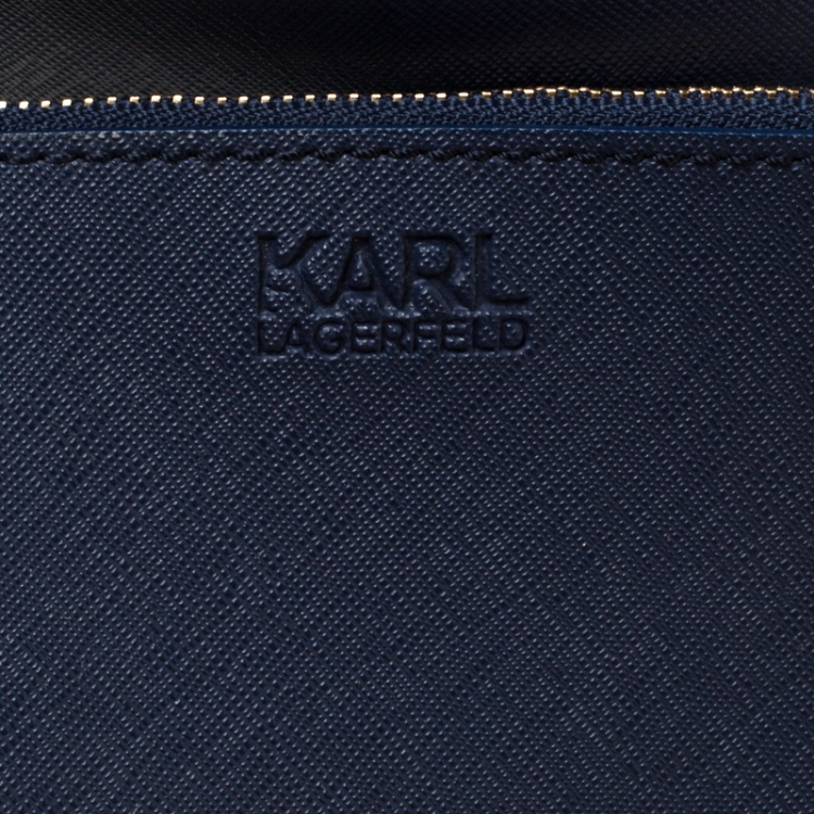 Pre Owned Karl Lagerfeld Navy Blue Leather Monster Choupette Shopper Tote