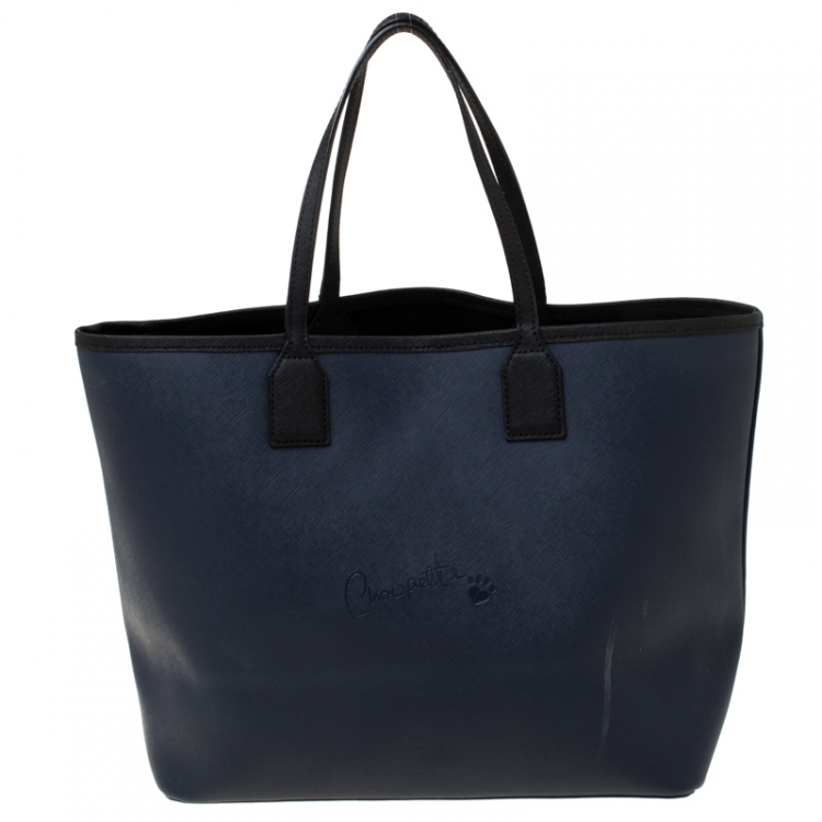Pre Owned Karl Lagerfeld Navy Blue Leather Monster Choupette Shopper Tote