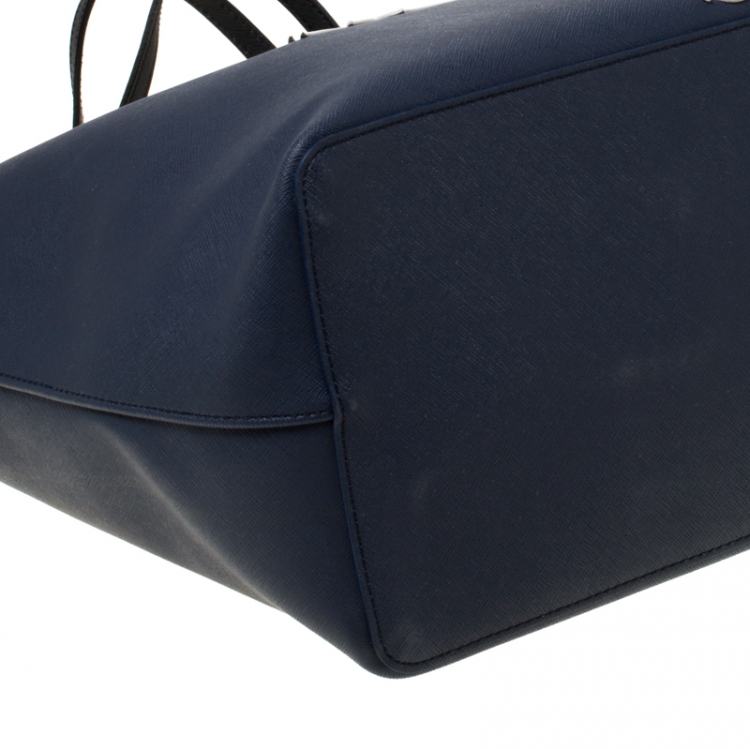 Pre Owned Karl Lagerfeld Navy Blue Leather Monster Choupette Shopper Tote