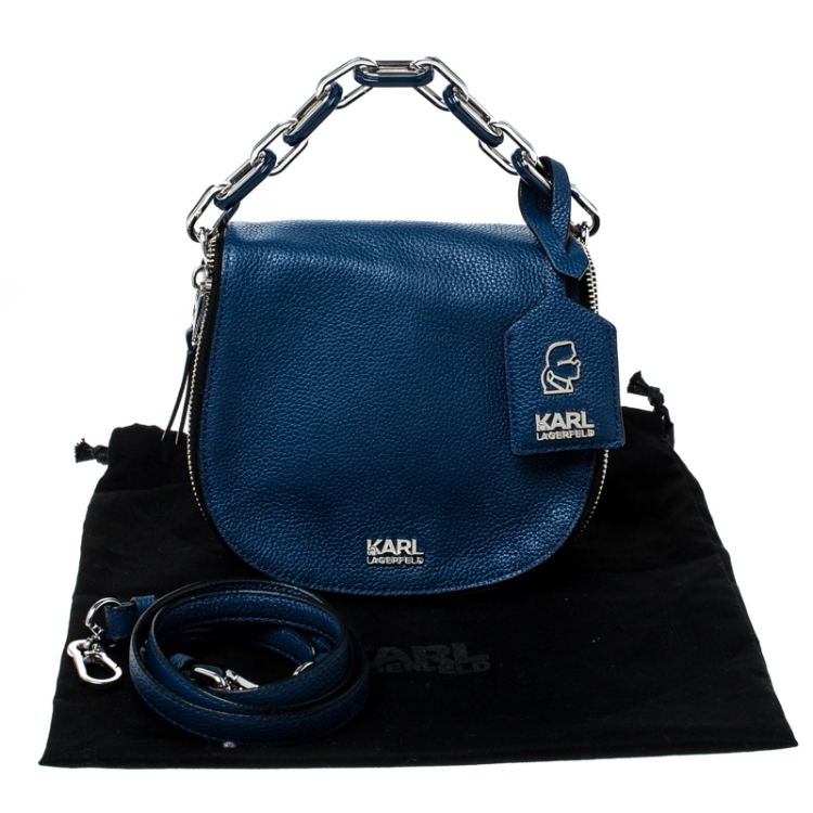 Pre Owned Karl Lagerfeld Blue Leather Small K Crossbody Bag