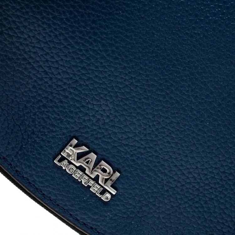 Pre Owned Karl Lagerfeld Blue Leather Small K Crossbody Bag