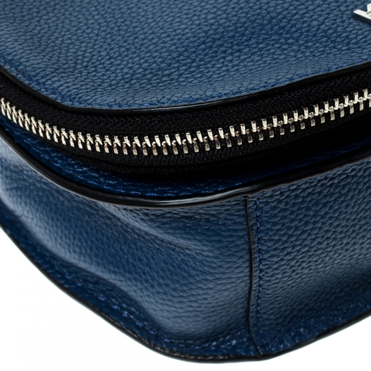 Pre Owned Karl Lagerfeld Blue Leather Small K Crossbody Bag