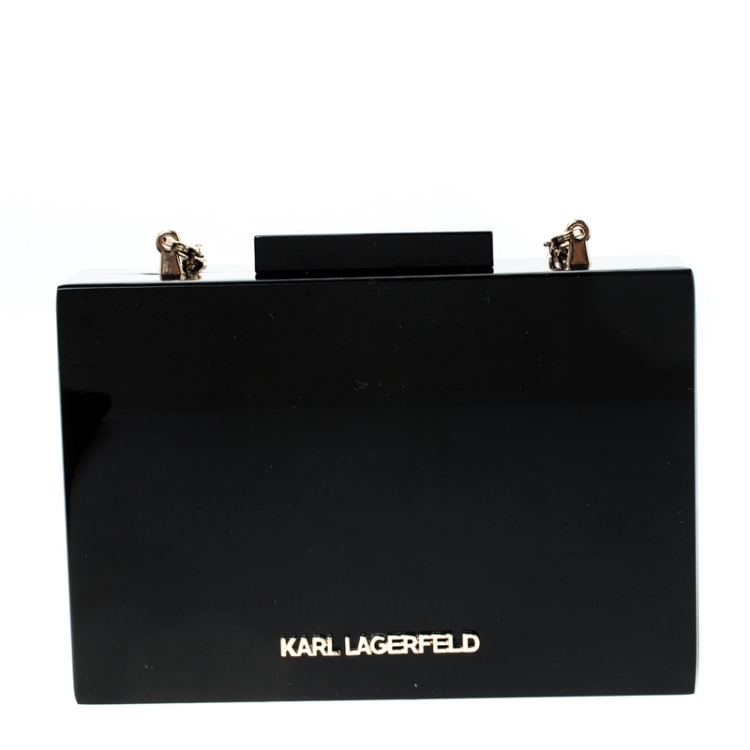 Pre Owned Karl Lagerfeld Black/Gold Acrylic Rue Lagerfeld Chain Box Clutch