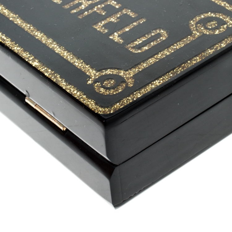 Pre Owned Karl Lagerfeld Black/Gold Acrylic Rue Lagerfeld Chain Box Clutch
