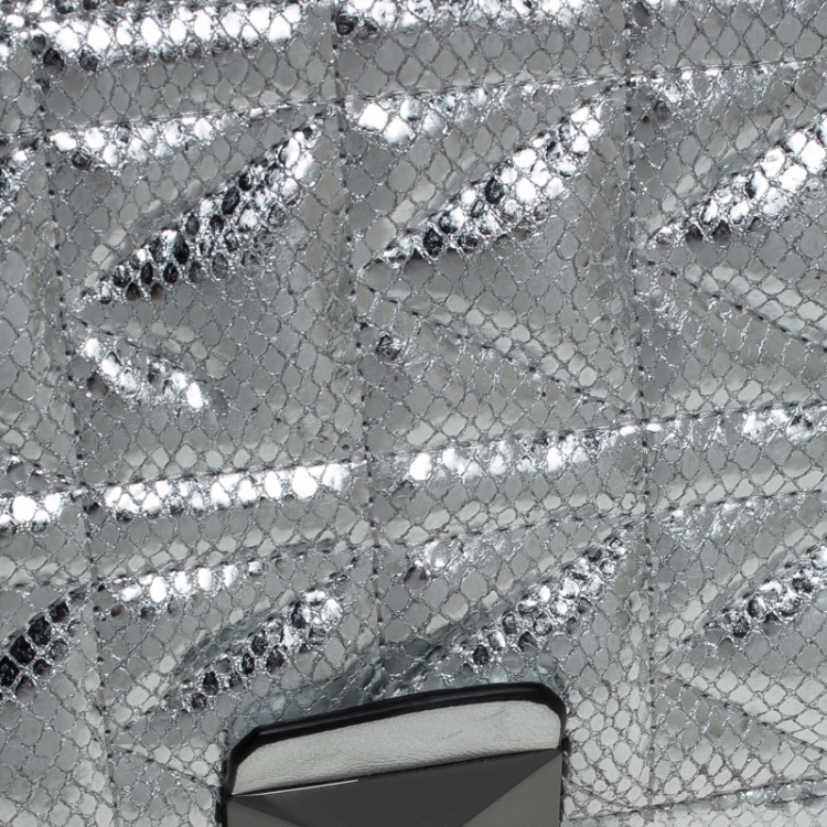 Pre Owned Karl Lagerfeld Metallic Silver Quilted Leather Flap Shoulder Bag