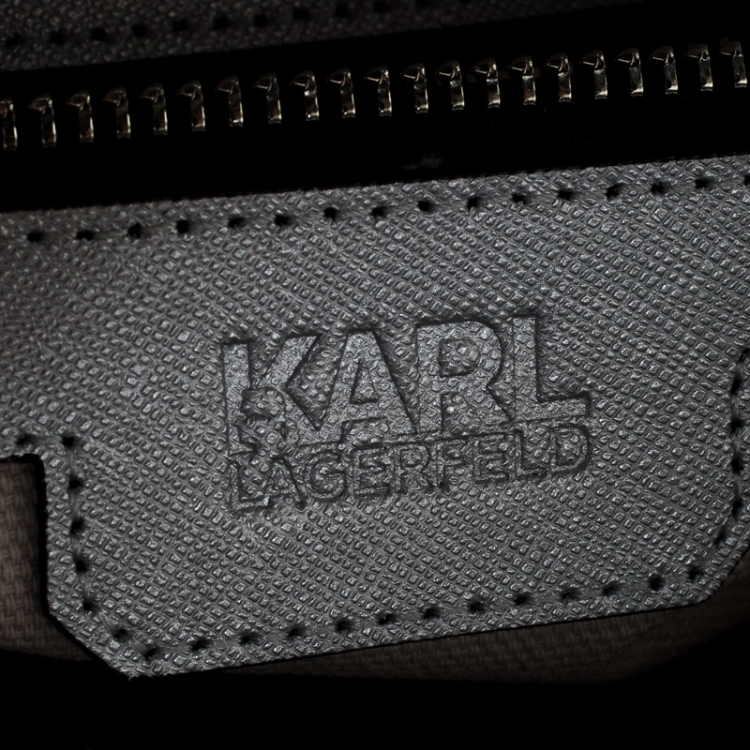 Pre Owned Karl Lagerfeld Metallic Silver Leather Mini K Klassik Tote