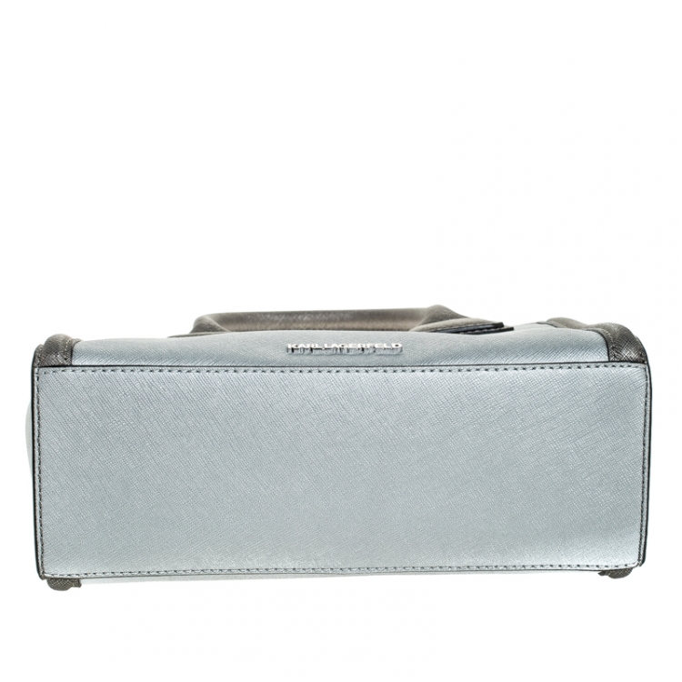 Pre Owned Karl Lagerfeld Metallic Silver Leather Mini K Klassik Tote