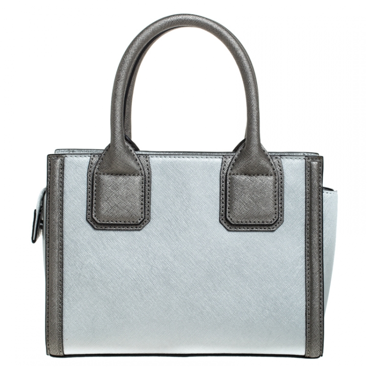 Pre Owned Karl Lagerfeld Metallic Silver Leather Mini K Klassik Tote