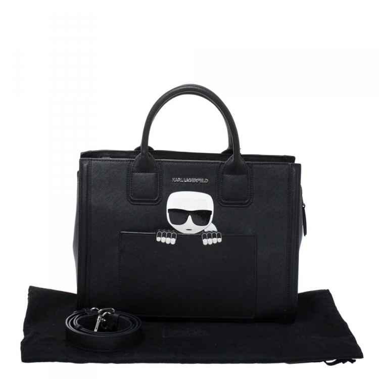 Pre Owned Karl Lagerfeld Black Leather Ikonik Tote 