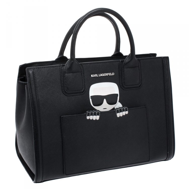 Pre Owned Karl Lagerfeld Black Leather Ikonik Tote 