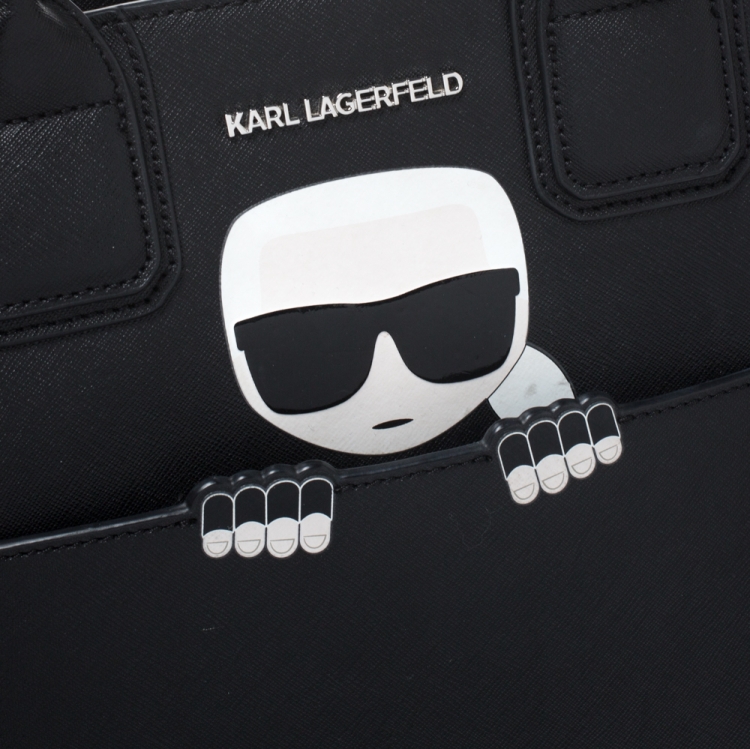 Pre Owned Karl Lagerfeld Black Leather Ikonik Tote 