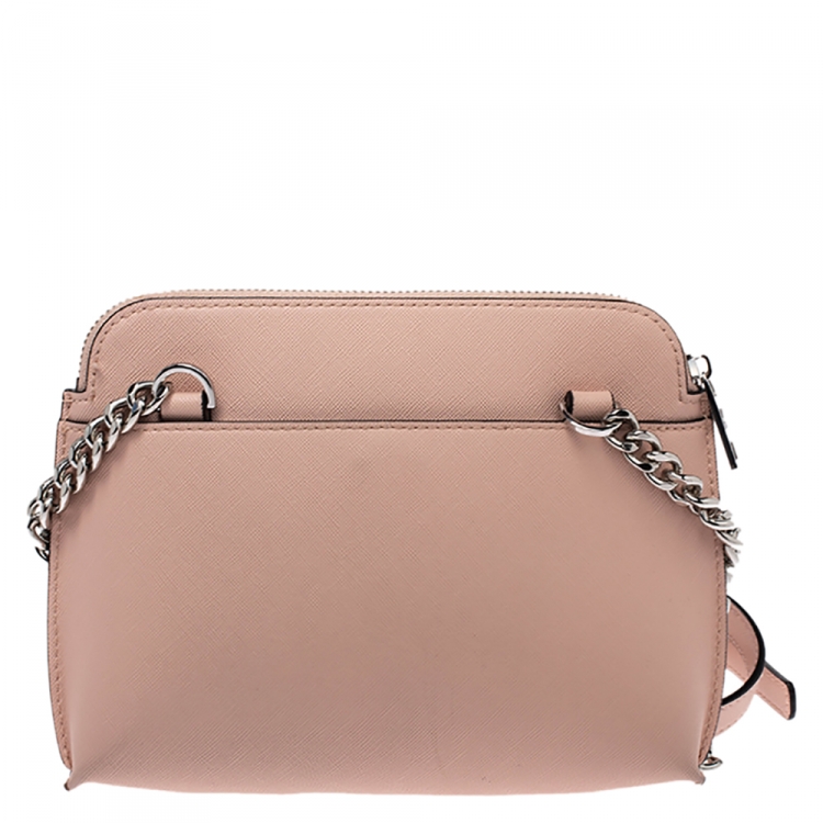 Pre Owned Karl Lagerfeld Light Peach Leather Chain Shoulder Bag