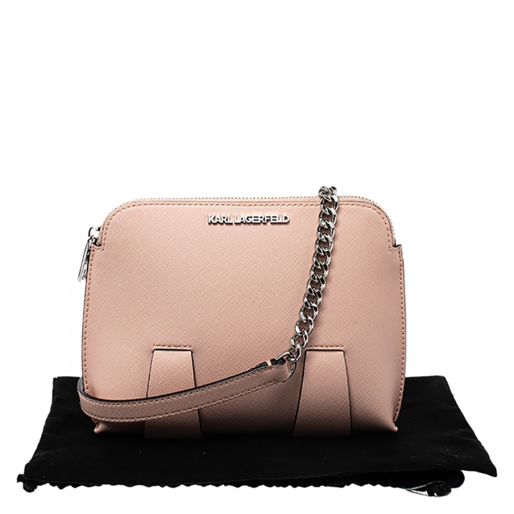 Pre Owned Karl Lagerfeld Light Peach Leather Chain Shoulder Bag