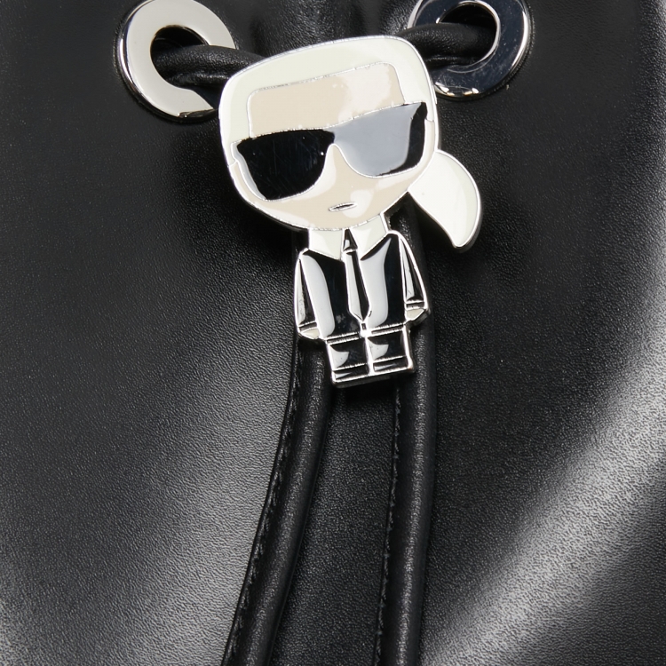 مملوكة مسبقًا Karl Lagerfeld Black Leather K/Ikonik Bucket Bag
