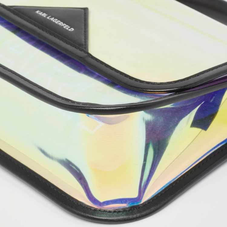Pre Owned Karl Lagerfeld Black/Iridescent PVC and Leather Kalifornia 2 in 1 Bag