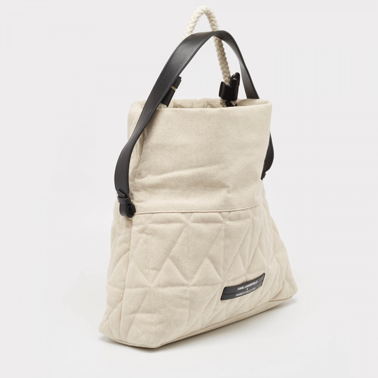 Pre Owned Karl Lagerfeld x Amber Valletta Light Beige Quilted Canvas K/Kushion Bag