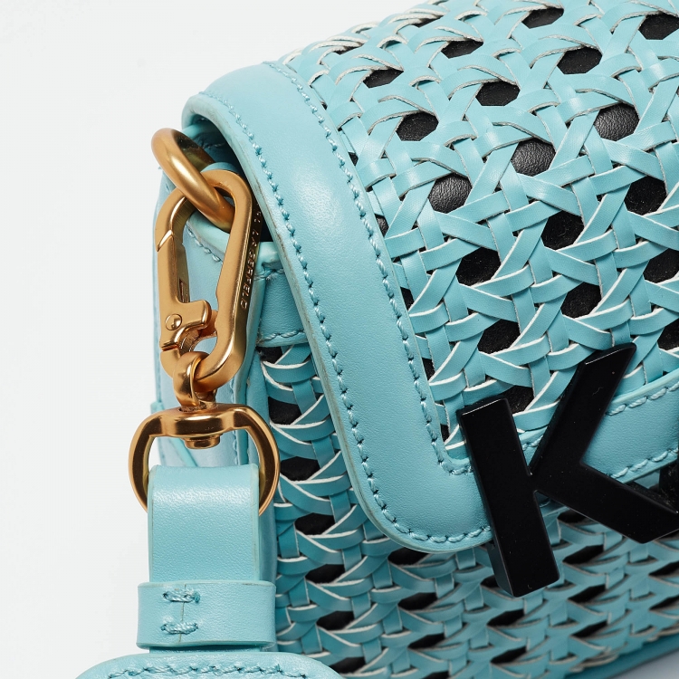 Pre Owned Karl Lagerfeld Blue Woven Leather K/Letters Crossbody Bag 