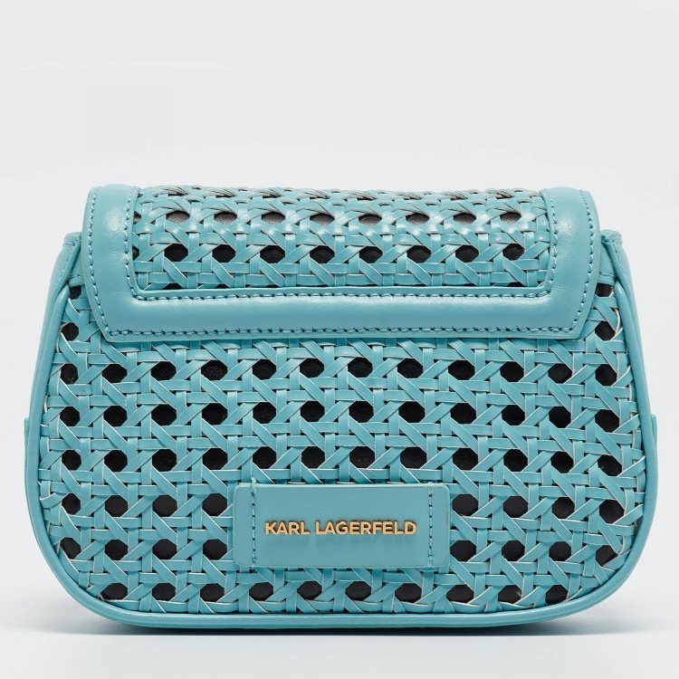 Pre Owned Karl Lagerfeld Blue Woven Leather K/Letters Crossbody Bag 