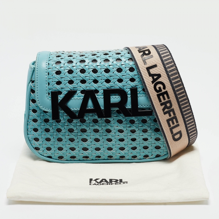 Pre Owned Karl Lagerfeld Blue Woven Leather K/Letters Crossbody Bag 