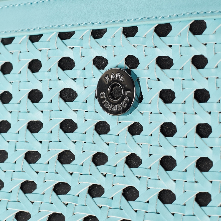 Pre Owned Karl Lagerfeld Blue Woven Leather K/Letters Crossbody Bag 