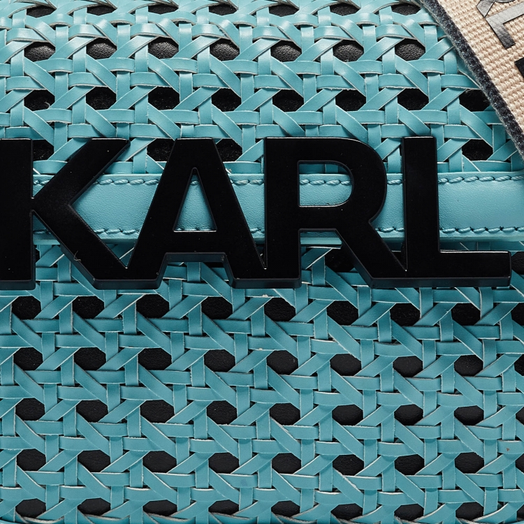 Pre Owned Karl Lagerfeld Blue Woven Leather K/Letters Crossbody Bag 