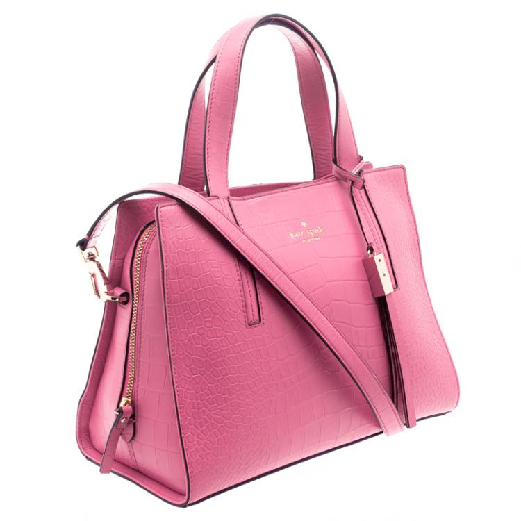 مملوكة مسبقًا Kate Spade Pink Croc Embossed Leather Street Dominique Satchel