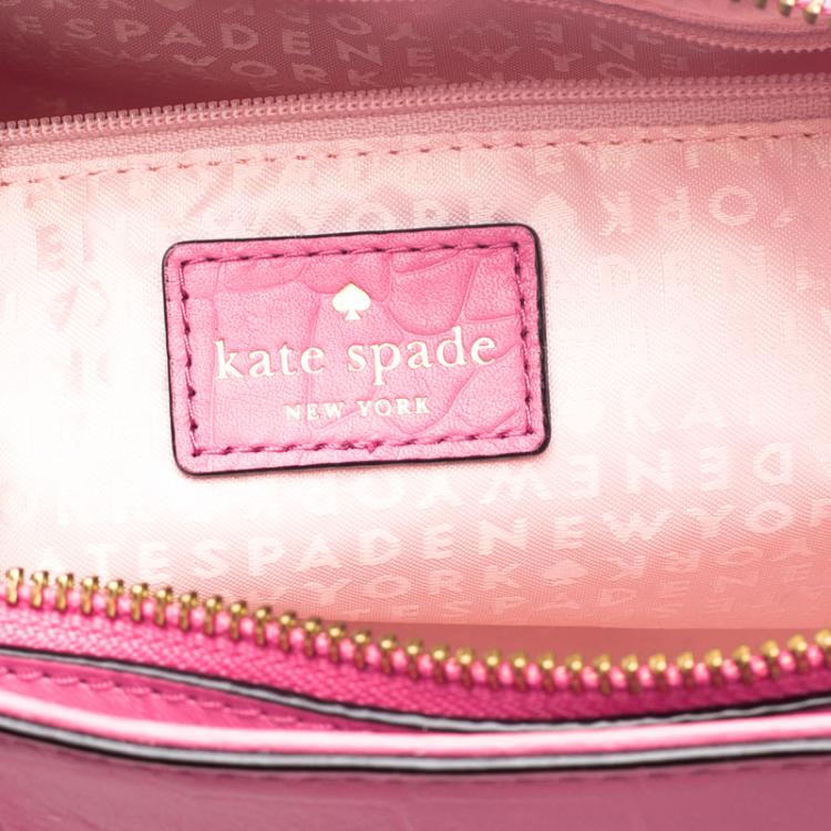 مملوكة مسبقًا Kate Spade Pink Croc Embossed Leather Street Dominique Satchel