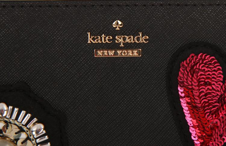 Pre Owned Kate Spade Black Leather Finer Things embellished Lacey Zip Around Wallet