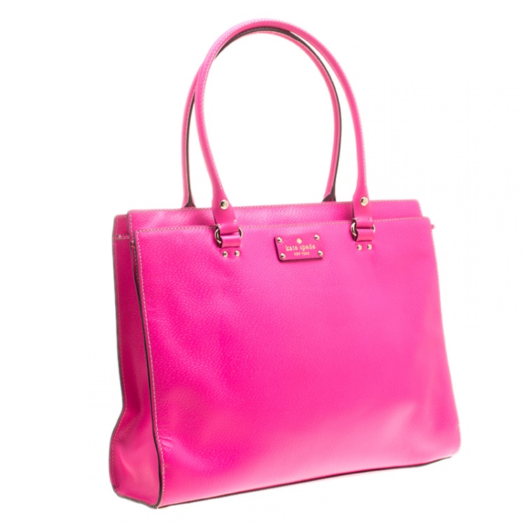 Pre Owned Kate Spade Pink Leather Wellesley Kory Work Tote