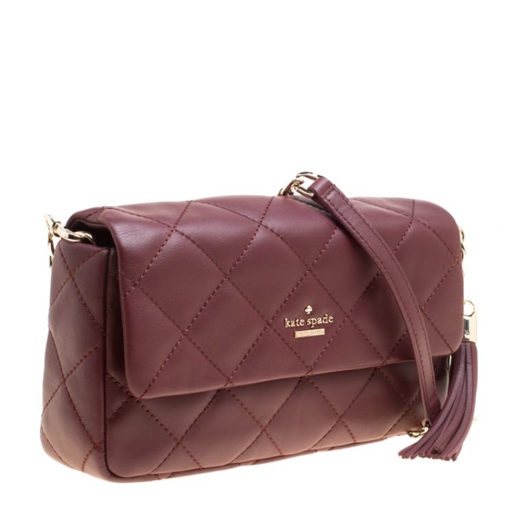 Pre Owned Kate Spade Burgundy Leather Emerson Place Serena Shoulder Bag