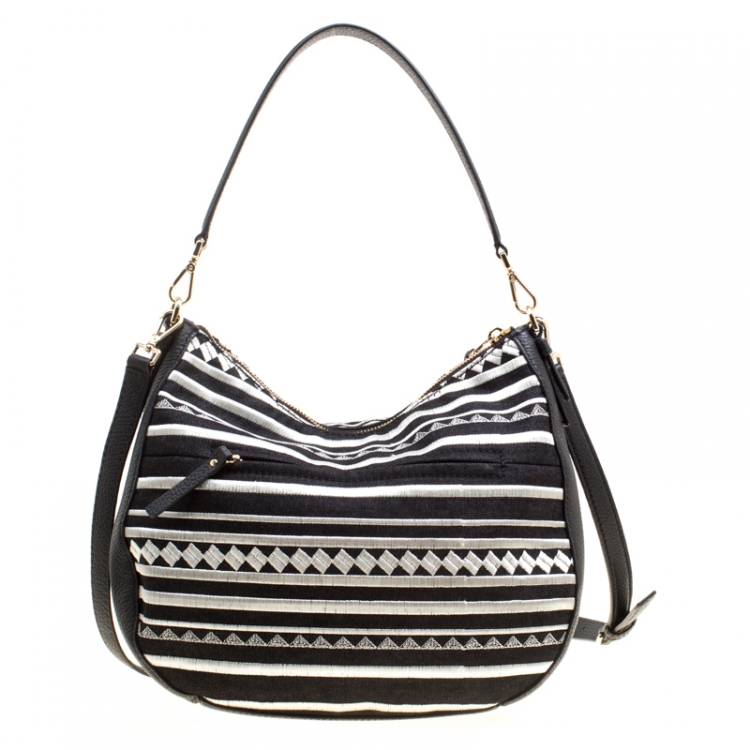 Pre Owned Kate Spade Monochrome Canvas and Leather Top Handle Shoulder Bag