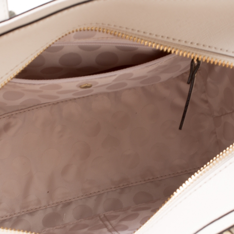Pre Owned Kate Spade Beige/White Leather Small Cedar Street Hayden Top Handle Bag