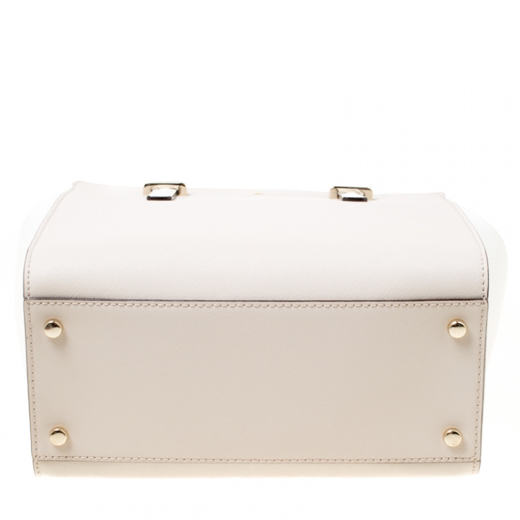Pre Owned Kate Spade Beige/White Leather Small Cedar Street Hayden Top Handle Bag