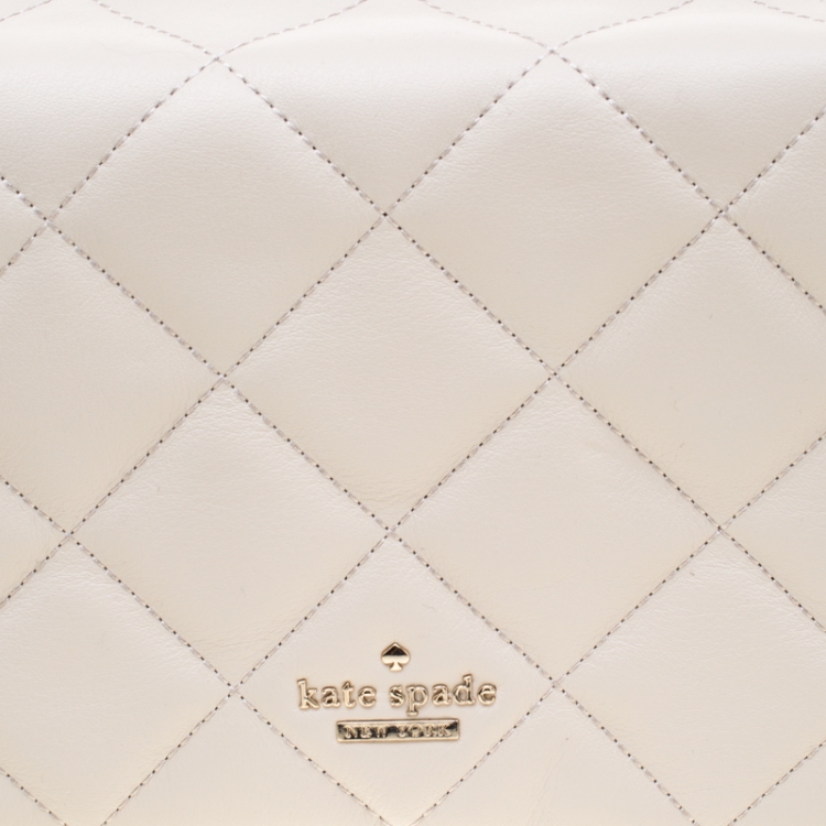 Pre Owned Kate Spade Off White Quilted Leather Emerson Place Vivenna Shoulder Bag