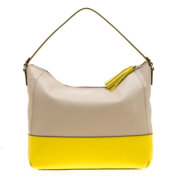 Pre Owned Kate Spade Beige/Yellow Leather Southport Avenue Hobo