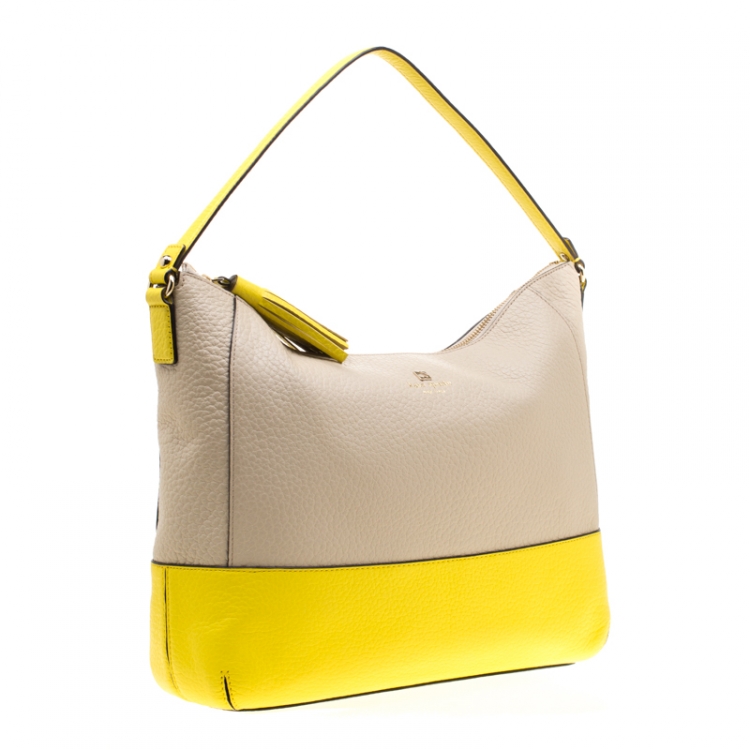Pre Owned Kate Spade Beige/Yellow Leather Southport Avenue Hobo