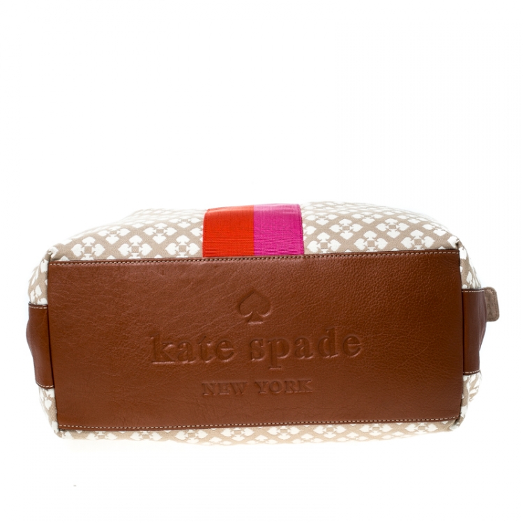 Pre Owned Kate Spade Beige/Brown Canvas and Leather Stevie Bag