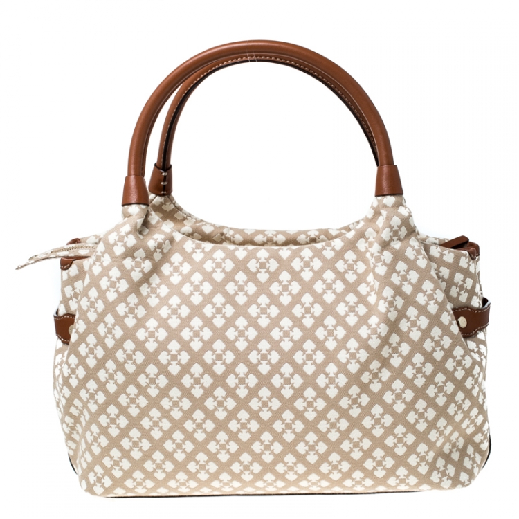 Pre Owned Kate Spade Beige/Brown Canvas and Leather Stevie Bag