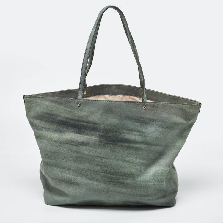 Pre Owned Kate Spade Green Leather Lillian Bassman Print Tote