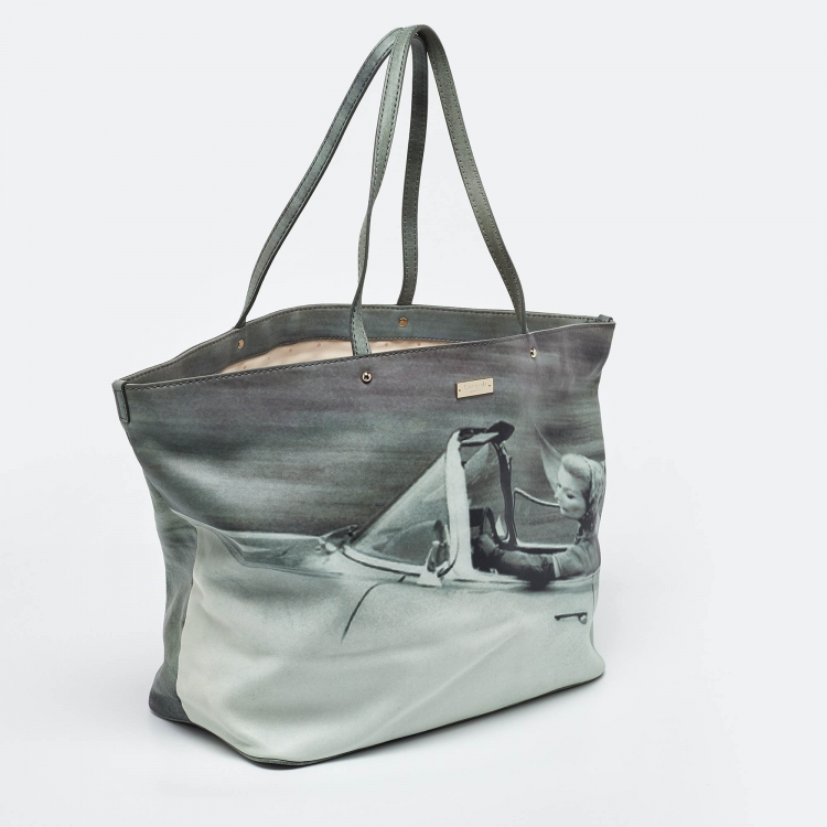 Pre Owned Kate Spade Green Leather Lillian Bassman Print Tote