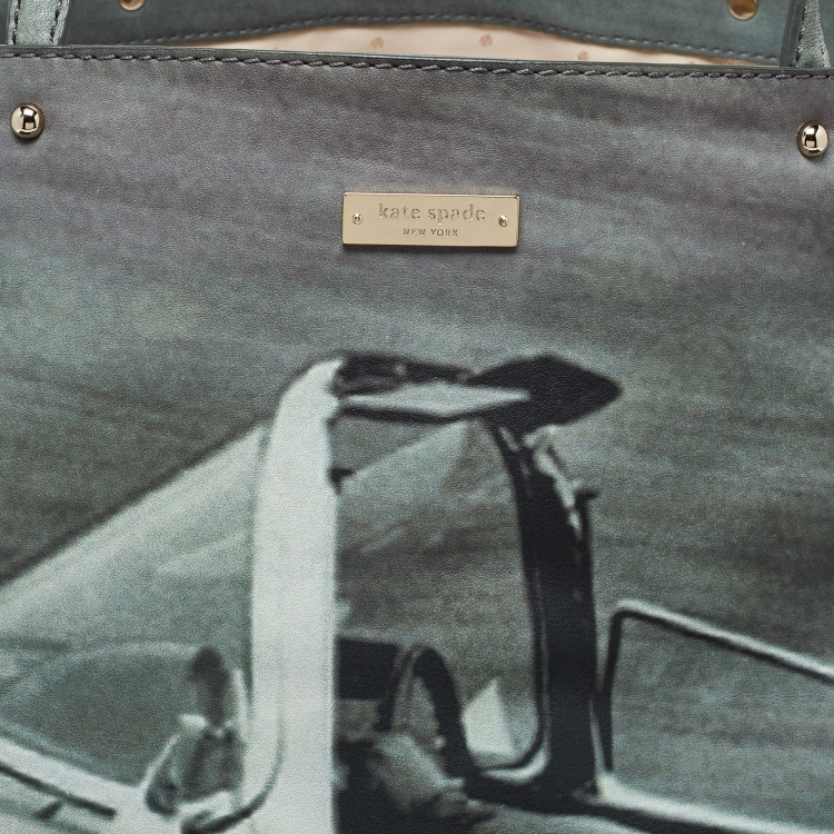 Pre Owned Kate Spade Green Leather Lillian Bassman Print Tote