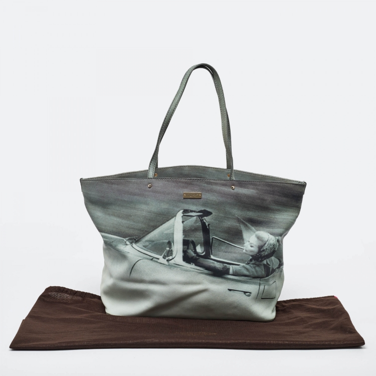 Pre Owned Kate Spade Green Leather Lillian Bassman Print Tote