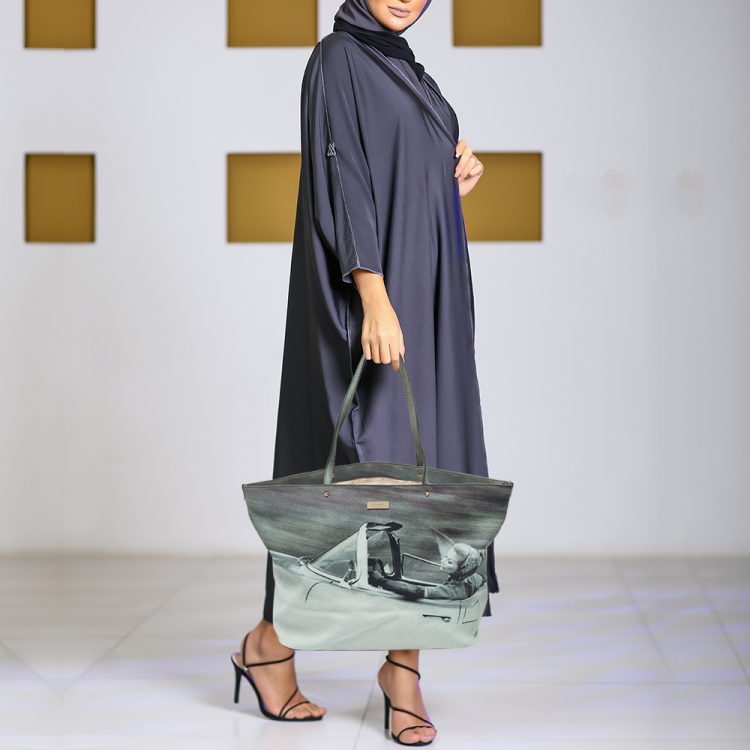 Pre Owned Kate Spade Green Leather Lillian Bassman Print Tote