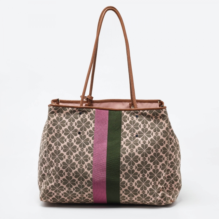 Pre Owned Kate Spade Multicolor Stripe Canvas and Leather Shopper Tote