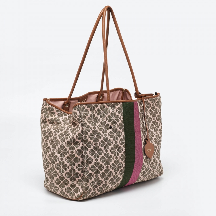 Pre Owned Kate Spade Multicolor Stripe Canvas and Leather Shopper Tote