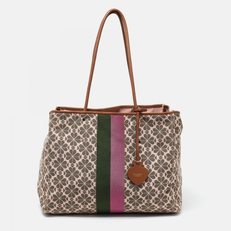 Pre Owned Kate Spade Multicolor Stripe Canvas and Leather Shopper Tote