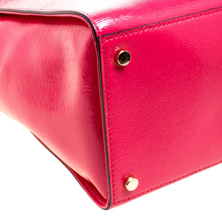 Pre Owned Kate Spade Strawberry Patent Leather Beacon Court Jeanne Top Handle Bag