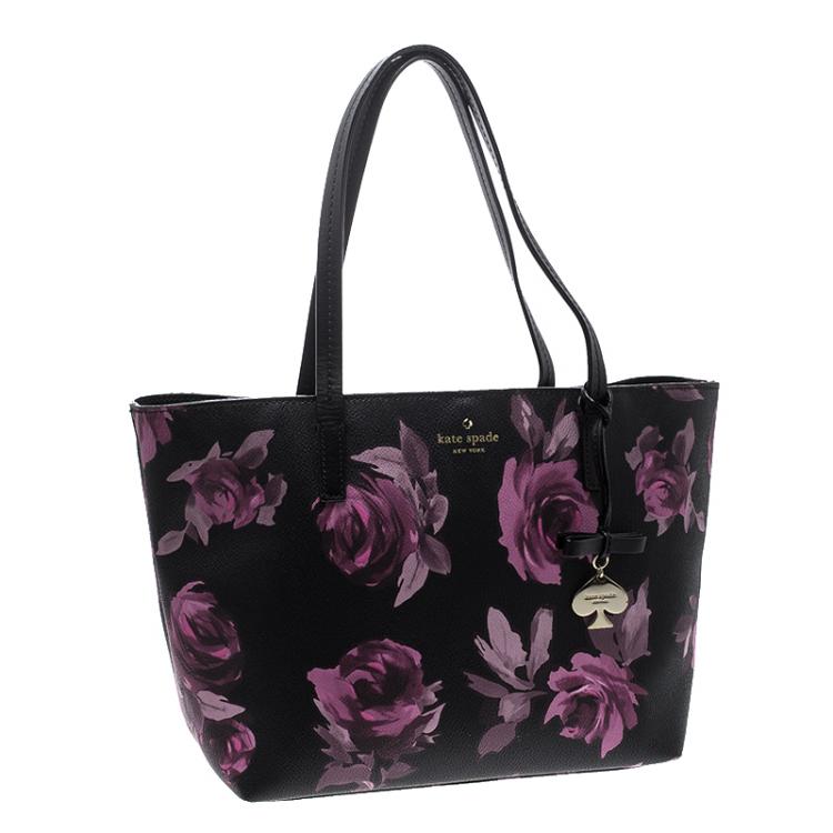 Pre Owned Kate Spade Black Floral Print Coated Canvas Hawthorne Lane Ryan Tote