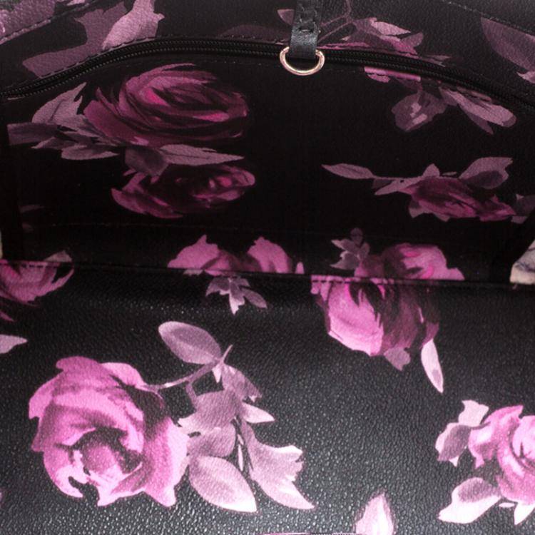 Pre Owned Kate Spade Black Floral Print Coated Canvas Hawthorne Lane Ryan Tote