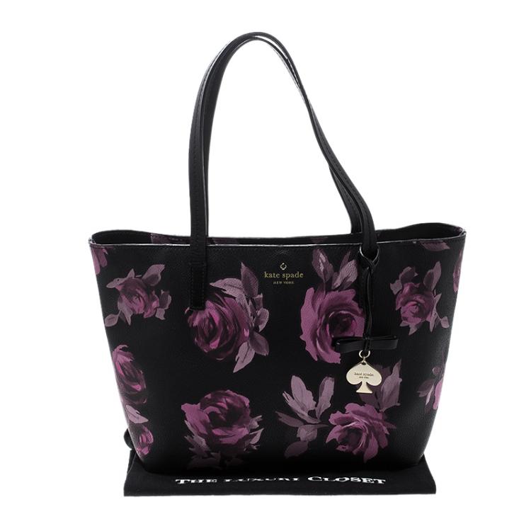 Pre Owned Kate Spade Black Floral Print Coated Canvas Hawthorne Lane Ryan Tote